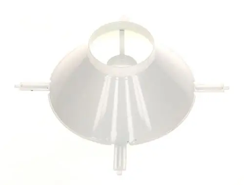 Weiße Strömungssicherung von Bosch mit trichterförmigem Design und seitlichen Halterungen zur Befestigung.